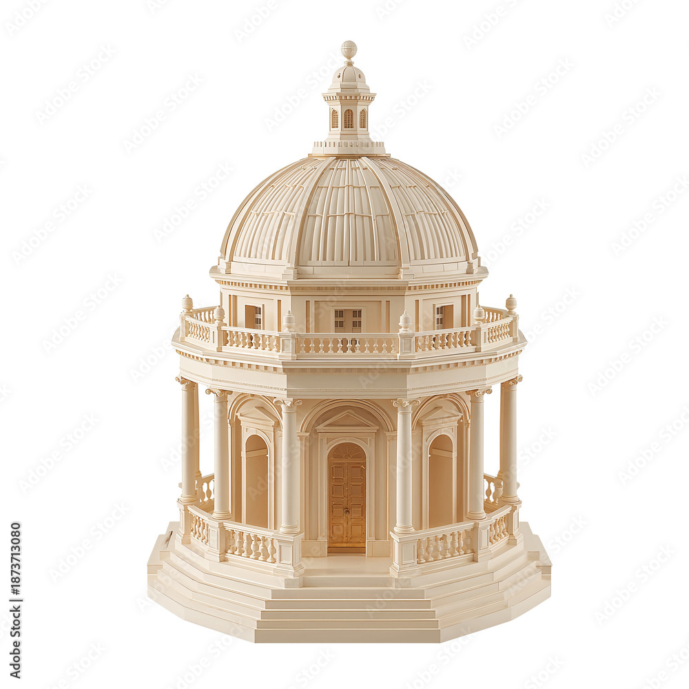 Obraz premium Intricate Architectural Model of a Classical Dome Building with Balcony and Columns