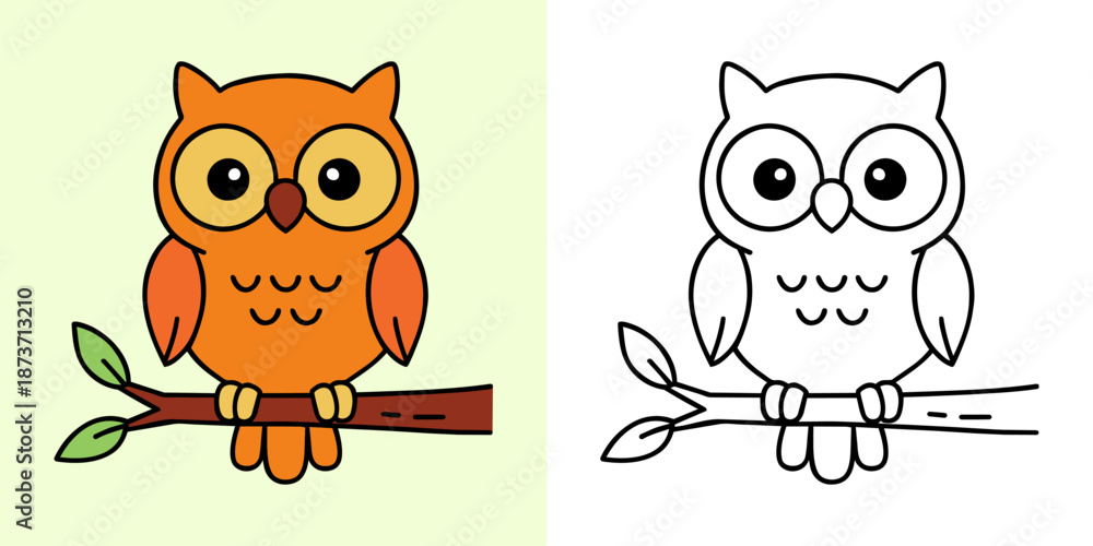 Fototapeta premium Cute owl character Cartoon Coloring Page For Kids