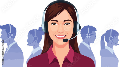 Professional Customer Service Team with Headsets Vector Graphic