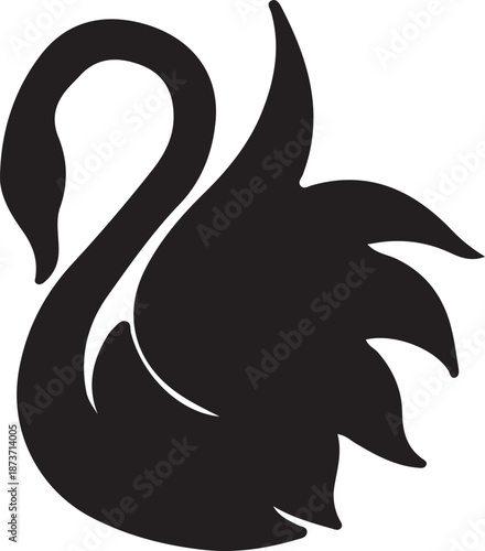 Black swan silhouette on transparent background bird animal nature waterfowl icon symbol logo graphic illustration clipart white simple minimalist vector shape outline solid and monochrome