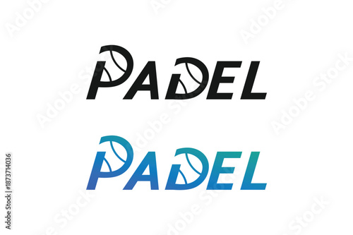 Padel logo, padel typeface text logo, padel racket and ball logo design vector