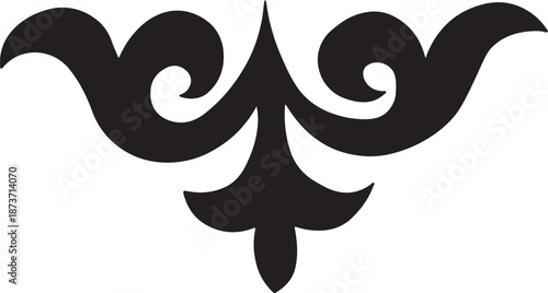 Black decorative fleur de lis design element on transparent background floral ornamental symbol icon white curved swirly pattern ornament embellishment motif art clip vector illustration