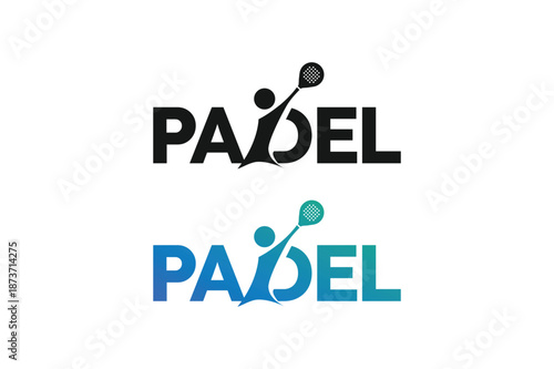 Padel logo, padel typeface text logo, padel racket and ball logo design vector