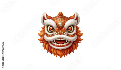 Vector icon : colorful cute cartoon character lion dance head costume performance - Chinese New Year festive, Lunar celebration, traditional festival, Asian mascot, culture tradition symbol