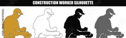 Manual Laborer Silhouette Collection Using Power Tool Grinder for Industrial Surface Preparation