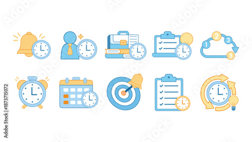 Collection of modern line icons related to time management scheduling productivity planning deadlines and work organization