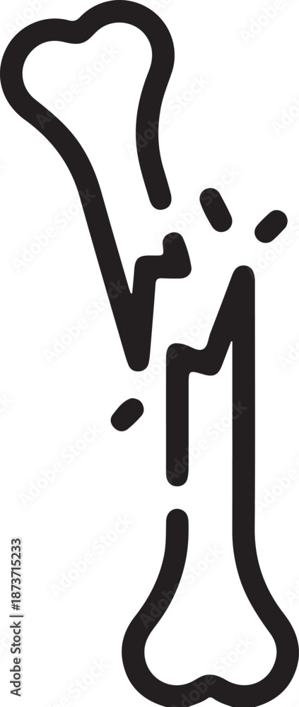 Obraz premium Black silhouette of a broken bone on transparent background fracture icon symbol medical anatomy illustration graphic design element shape form outline health injury skeleton and