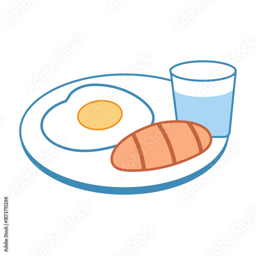 A plate with a fried egg, bread, and a glass of juice or milk for morning fuel