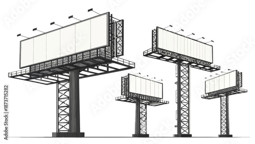 Blank billboards on metal structures in various sizes and heights