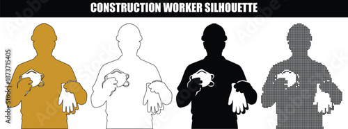 Industrial Health and Safety Silhouette Showing Worker Holding Protective Mask and Gloves