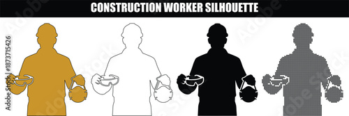 Personal Protective Equipment PPE Silhouette Icons Featuring Worker with Safety Goggles and Dust Mask