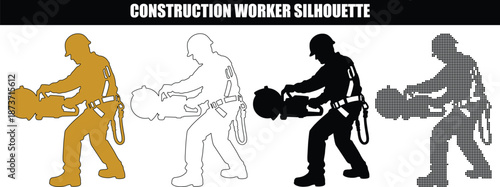 Construction Worker Silhouette Using Circular Power Saw for Cutting Concrete and Masonry Materials