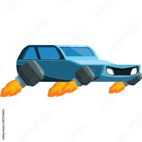 Cartoon car with jet engines and flames