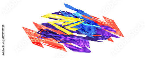 Modern and Energetic Background with Colorful Sharp Brush Strokes and Halftone Patterns. Sport Banner or Poster Background Design