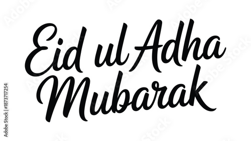 Eid ul adha mubarak hand lettering typography isolated on white background, modern islamic greeting calligraphy design for eid al adha celebration