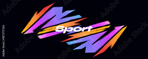 Abstract Background with Colorful Gradient Brush Strokes in Lightning Shapes and Halftone Patterns. Sport Banner or Poster Background Design