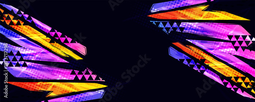 Dynamic Geometric Background with Colorful Shards and Energy Streaks Creating the Concept of Power and Speed. Modern and Colorful Sport Banner or Poster