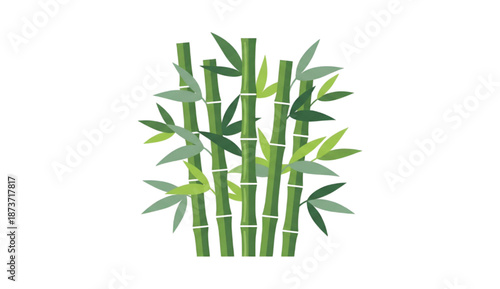 Vector icon illustration : cluster of fresh green bamboo stalks with leaves - Chinese New Year decoration, Lunar celebration, Asian home interior, nature, botanical, sustainable, zen, harmony symbol 