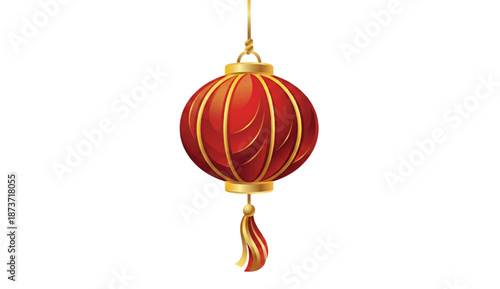 Vector icon illustration of traditional hanging red chinese lantern - Chinese New Year decoration, Lunar festive celebration, ornament, home interior, luck, prosperity symbol
