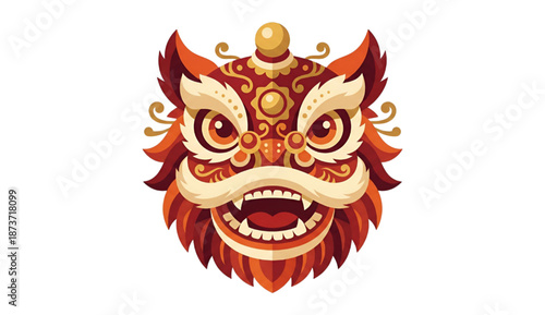 Vector icon : colorful cute cartoon character lion dance head costume performance - Chinese New Year festive, Lunar celebration, traditional festival, Asian mascot, culture tradition symbol