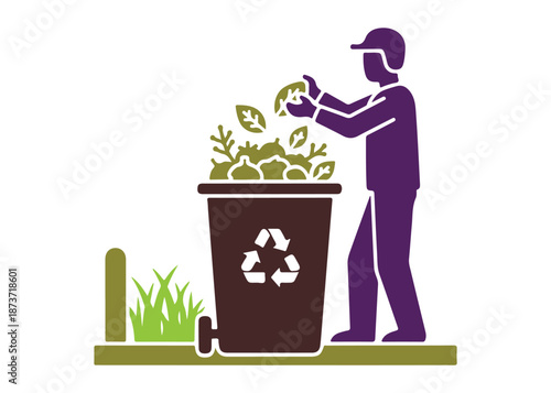 Organic waste collected from residential lawns and gardens. Comprising grass clippings, leaves, and branches. Vector illustration that stands alone.