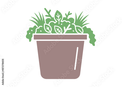 A colorful glyph icon depicting yard waste collection. This includes organic waste from residential gardens and lawns. Such as grass clippings, leaves, and branches. Isolated vector illustration.