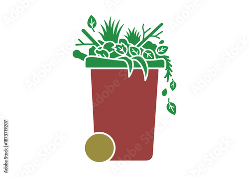 Yard waste collection represented by a colorful glyph icon. Organic waste generated from home lawns and gardens. Includes grass clippings, leaves, and branches. Vector illustration isolated.