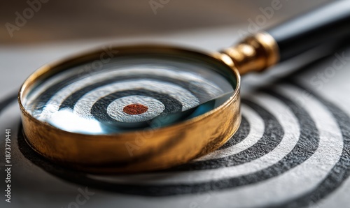 Magnifying Glass Focuses on Target Achievement Concept with Circles and Dot