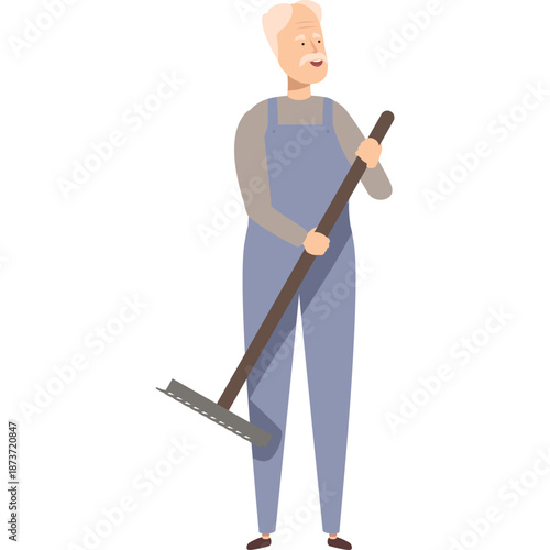Cartoon farmer with a rake