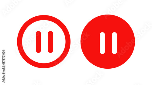 Red pause icons set showing outlined and solid circular media control symbols on white background