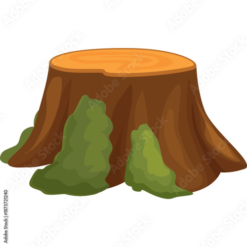 Cartoon Tree Stump with Moss
