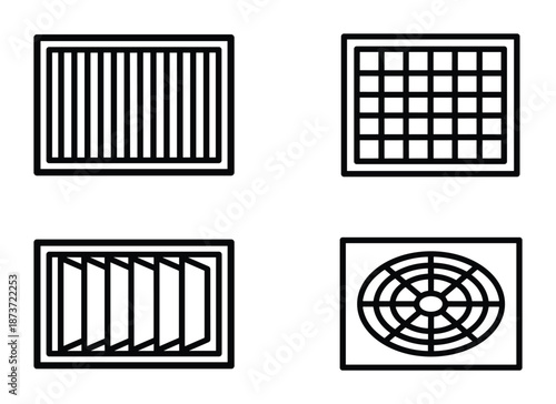 Air vent vector icons set of ventilation grille, diffuser, louver, and fan designs