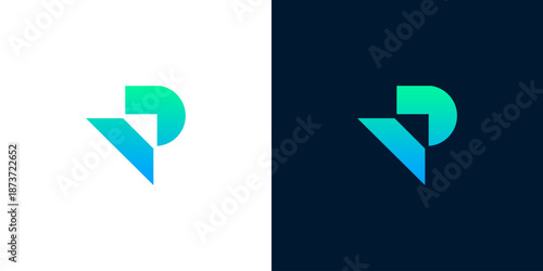 Modern abstract logo design presented in dual contrasting backgrounds showcasing a stylized letter or symbol