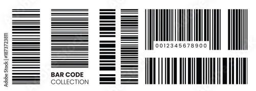 Barcode collection vector set with black stripes in different widths for product identification.