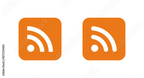 RSS feed icon in orange square. News update, blog subscription, and content syndication symbol