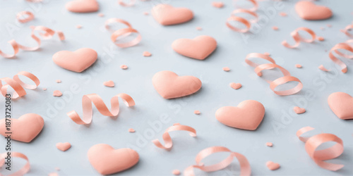 Closeup of pink and white heart shaped candy hearts, sweet valentine treats or sugar-based medical pills
