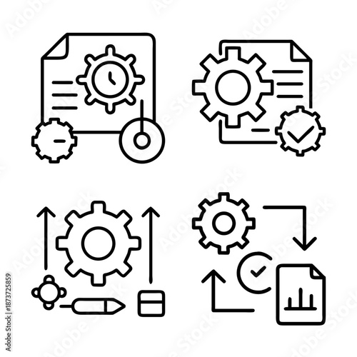 Four Different Icon Images Showing Concepts of Engineering and Process Management