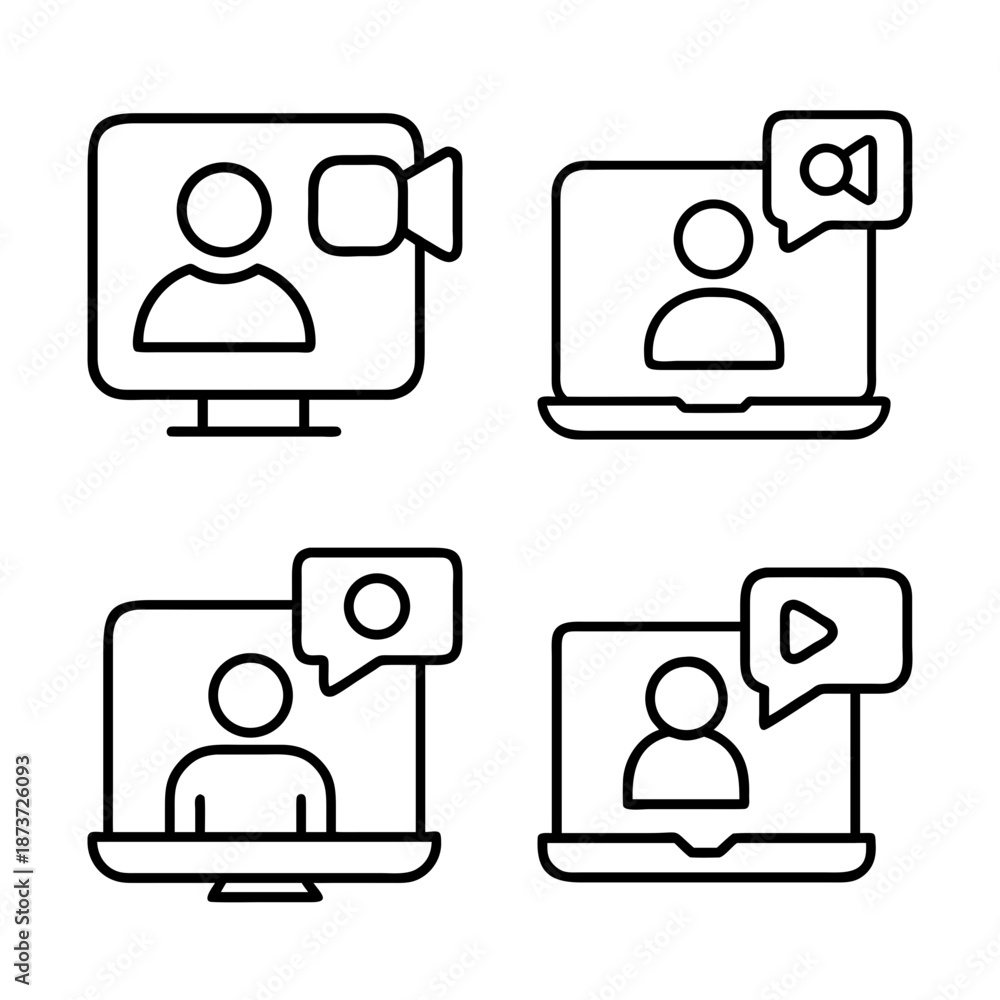 Fototapeta premium Four different types of online meeting, conference, or video call icons