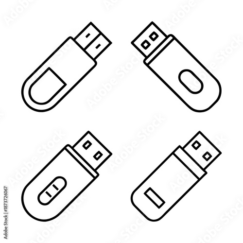 Illustration of multiple USB flash drives with different styles in outline