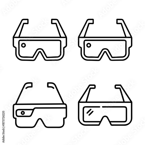 Outlined vector graphics depicting different types of virtual reality goggles