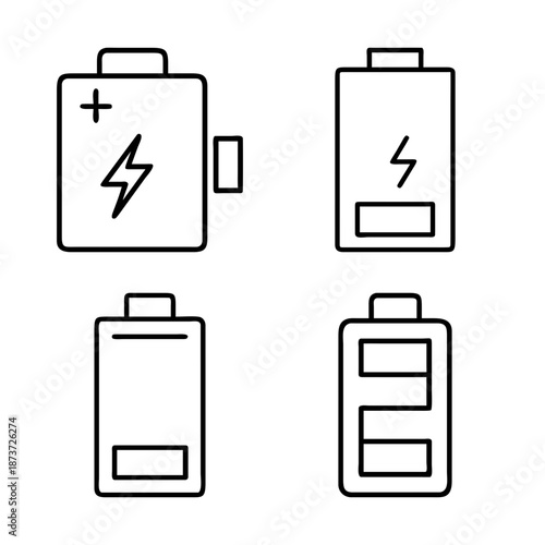 Four simple line art representations of batteries with varying charge levels