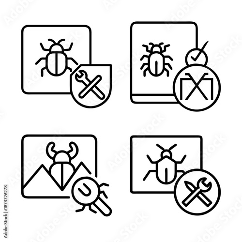 Four Bug Fixes, Software Issues, and System Maintenance Icons Set