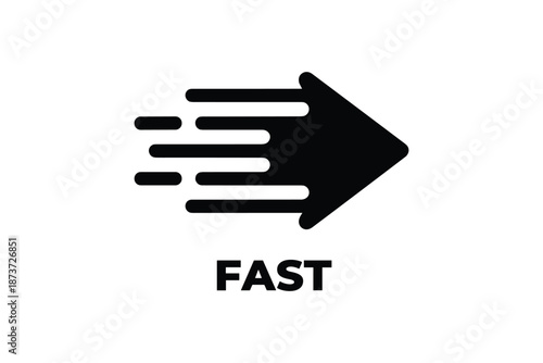 Black fast delivery arrow icon, speed symbol with motion effect on white background