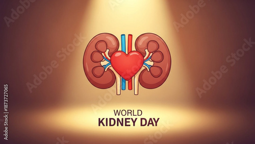 World kidney day illustration with human kidneys and heart graphic with kidney health and medical illustration and health awareness and kidney disease