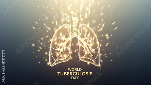 Glowing lungs with light effects on world tuberculosis day awareness background with health awareness and medical illustration and lung health