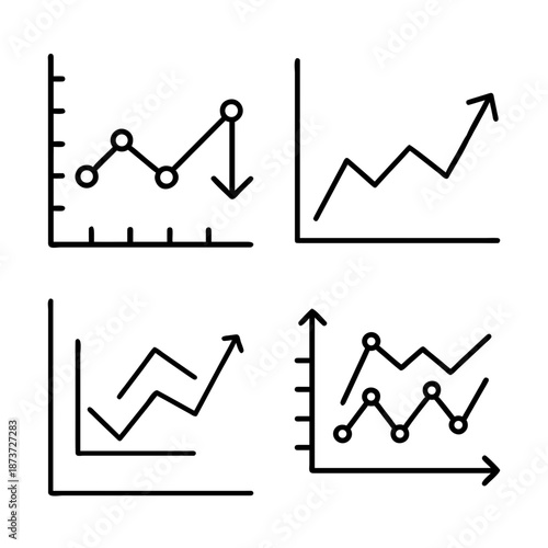 Four distinct minimalist line graphs illustrating varying trends and market dynamics