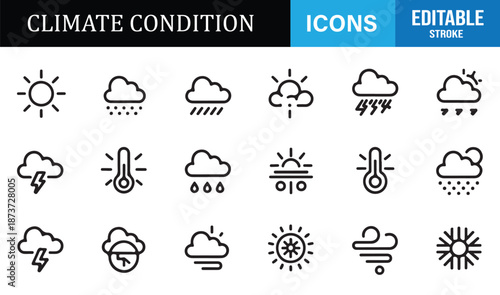 Climate condition and meteorology editable icon pack