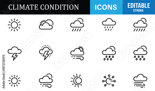 Editable weather and climate condition icons collection