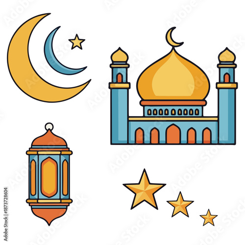 Ramadan Icon Pack with Mosque and Lantern