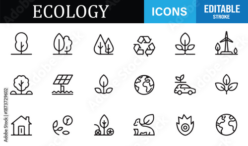 Sustainability and ecology outline icons for green projects